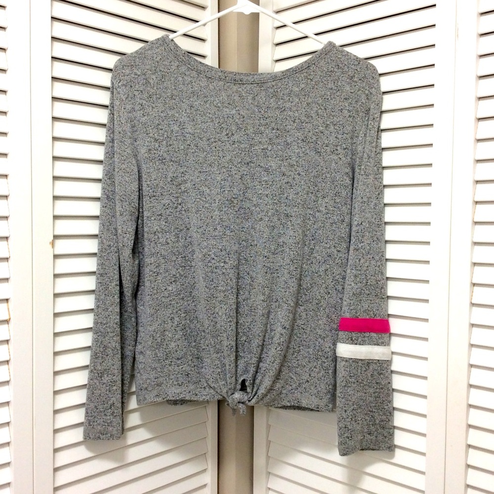 Old Navy Girls Shirt Long Sleeve Gray Tie Front Size XL(14) Retro Preppy Casual
